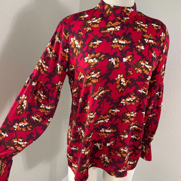 Ann Taylor Womens Small Floral Long Sleeve Top Fall Color Blouse Mock Neck - Picture 3 of 10